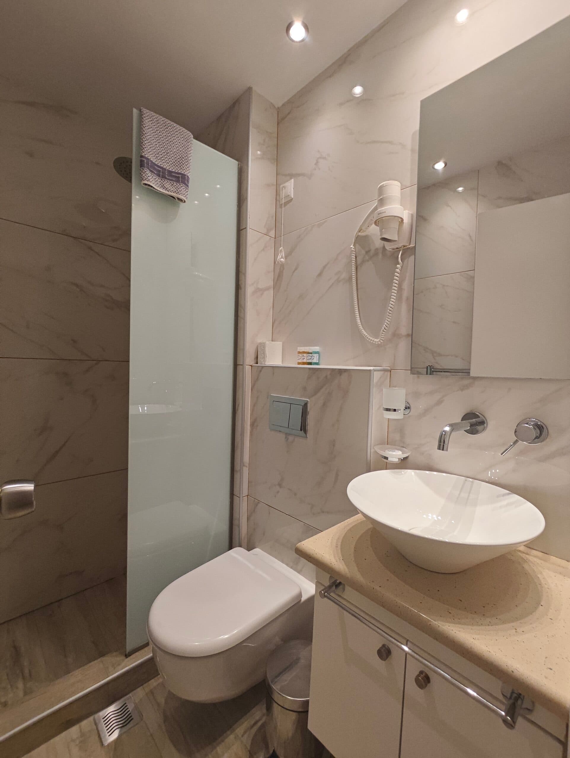 A newly renovated double room at Hotel Galaxidi